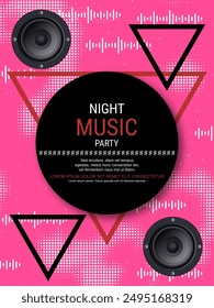 Night music party, dance club, music festival retro style flyer, poster, booklet, invitation card vector design template