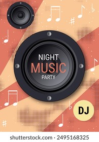 Night music party, dance club, music festival retro style flyer, poster, booklet, invitation card vector design template