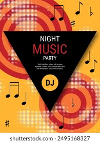 Night music party, dance club, music festival retro style flyer, poster, booklet, invitation card vector design template