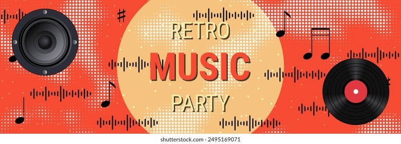 Night music party, dance club, music festival retro style banner vector design template