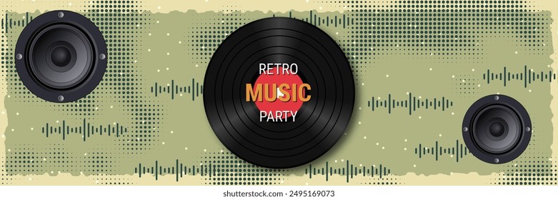 Night music party, dance club, music festival retro style banner vector design template