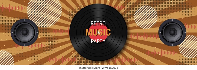 Night music party, dance club, music festival retro style banner vector design template