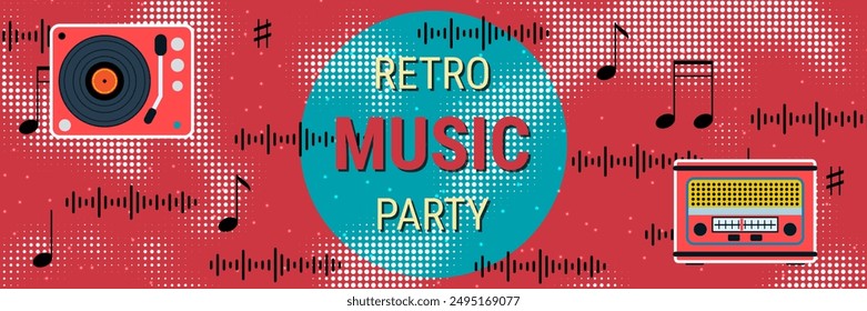 Night music party, dance club, music festival retro style banner vector design template