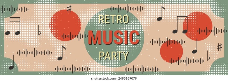 Night music party, dance club, music festival retro style banner vector design template