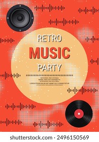 Night music party, dance club, music festival retro style flyer, poster, booklet, invitation card vector design template