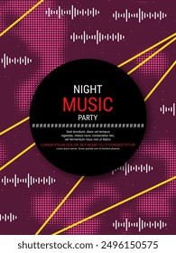 Night music party, dance club, music festival retro style flyer, poster, booklet, invitation card vector design template