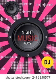 Night music party, dance club, music festival retro style flyer, poster, booklet, invitation card vector design template