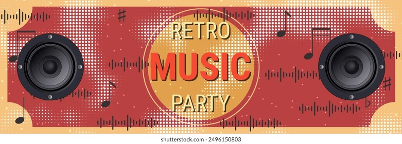 Night music party, dance club, music festival retro style banner vector design template