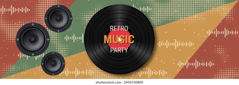 Night music party, dance club, music festival retro style banner vector design template