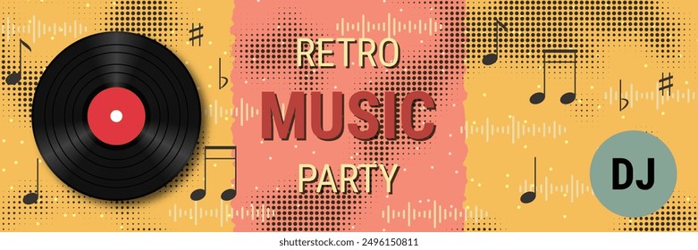 Night music party, dance club, music festival retro style banner vector design template