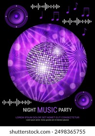 Night music party, dance club, music festival flyer, poster, booklet, invitation card vector design template