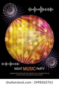 Night music party, dance club, music festival flyer, poster, booklet, invitation card vector design template