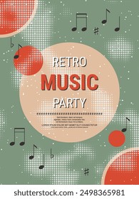 Night music party, dance club, music festival retro style flyer, poster, booklet, invitation card vector design template