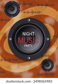 Night music party, dance club, music festival retro style flyer, poster, booklet, invitation card vector design template