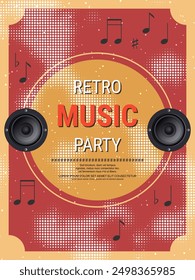 Night music party, dance club, music festival retro style flyer, poster, booklet, invitation card vector design template