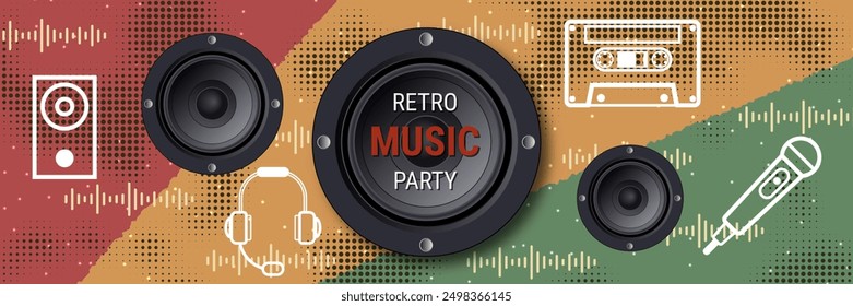 Night music party, dance club, music festival retro style banner vector design template