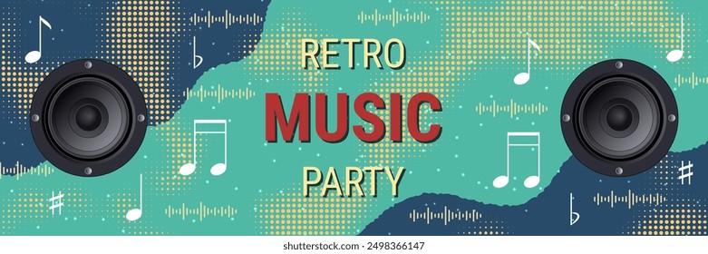 Night music party, dance club, music festival retro style banner vector design template