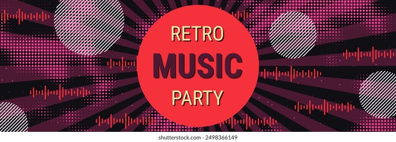 Night music party, dance club, music festival retro style banner vector design template