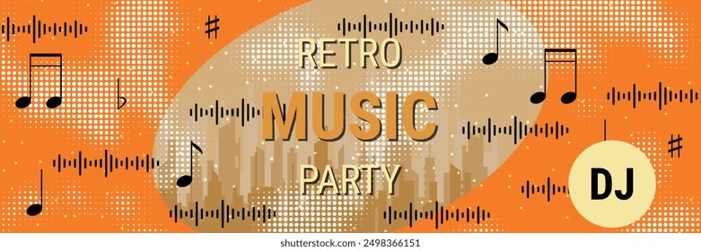 Night music party, dance club, music festival retro style banner vector design template