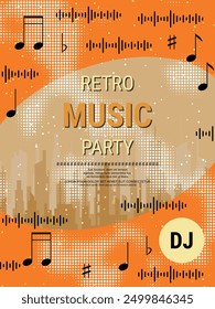 Night music party, dance club, music festival retro style flyer, poster, booklet, invitation card vector design template