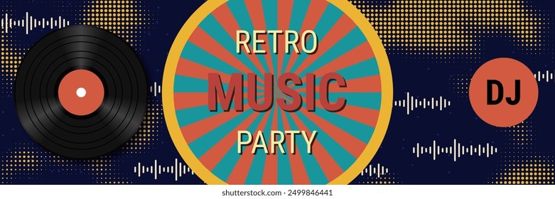 Night music party, dance club, music festival retro style banner vector design template