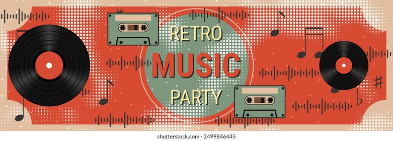 Night music party, dance club, music festival retro style banner vector design template