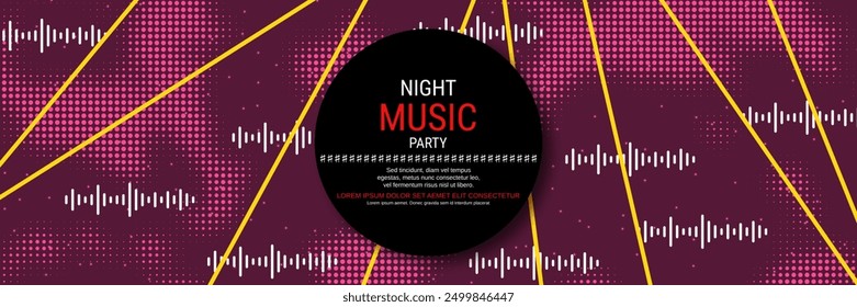 Night music party, dance club, music festival retro style banner vector design template