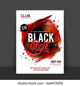 Night Music Party Flyer, Template design with abstract red and black brush strokes.