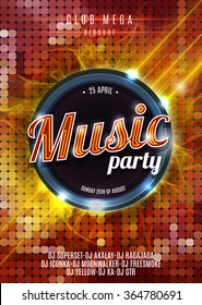 Night Music Party Poster  Hot Red Background Template - Vector Illustration.