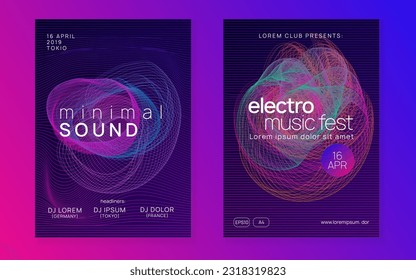 Night music. Trendy discotheque banner set. Dynamic fluid shape and line. Night music flyer. Electro dance dj. Electronic sound fest. Techno trance party. Club event poster. 