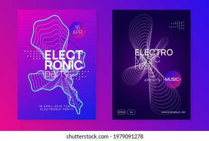 Night music. Trendy show banner set. Dynamic fluid shape and line. Night music flyer. Electro dance dj. Electronic sound fest. Techno trance party. Club event poster. 