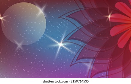 Night mysterious theme glowing background for poster, business card, flyer, gift card, page cover and brochure. Abstract shining design elements on dark for summer party in garden or club EPS10 vector