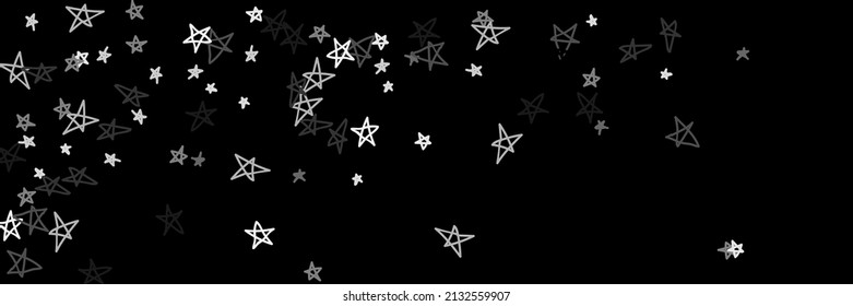 Night Naive Gray Sky White Dark Chaotic Stars Stars Background. Kids Art Black Monochrome Gray Kids Simple Handdrawn Picture. Simple Retro Grey Childish Monochrome Bright Handdrawn Stars.