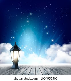 Night nature sky background with clouds and stars. Vector.