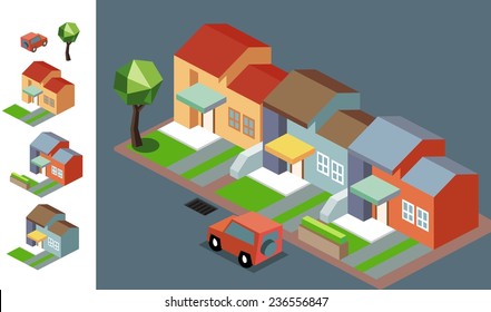 Night Neighbourhood isometric vector illustration