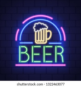 Night neon bar advensing. Bar badge in neon style, light banner, neon sign board. Vector