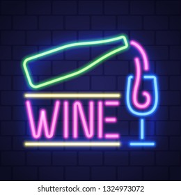 Night neon bar advensing. Bar badge in neon style, light banner, neon sign board. Vector