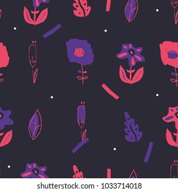 Night neon flowers pattern