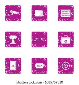 Night observation icons set. Grunge set of 9 night observation vector icons for web isolated on white background
