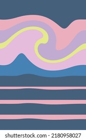 Night ocean abstract background with beautiful color. Groovy waves vector pattern for poster, flyer, banner. Vertical backdrop marine illustration for decor and design.



