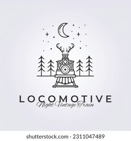 night old train vector, vintage locomotive logo illustration design