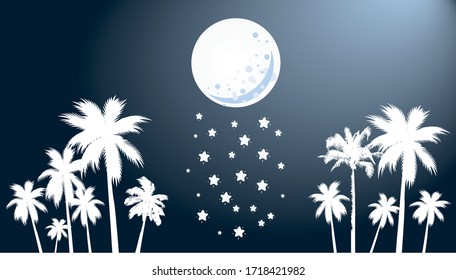 Nacht am Strand mit Palmen.