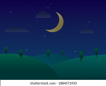 Night on the hill.
Vector illustration