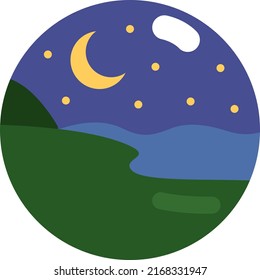 Night on the River landascape, illustration, vector on a white background.