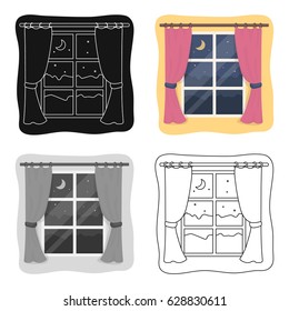 Night out the window icon in cartoon style isolated on white background. Sleep and rest symbol stock vector illustration.