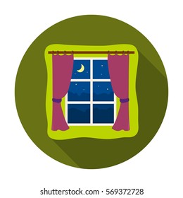 Night out the window icon in flat style isolated on white background. Sleep and rest symbol stock vector illustration.