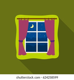 Night out the window icon in flate style isolated on white background. Sleep and rest symbol stock vector illustration.