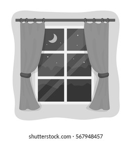 Night out the window icon in monochrome style isolated on white background. Sleep and rest symbol stock vector illustration.
