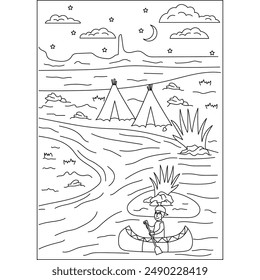 night outdoor camping coloring book page for kids or grown adults coloring book mindful relaxation activity