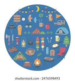 Night outdoor and camping icon set